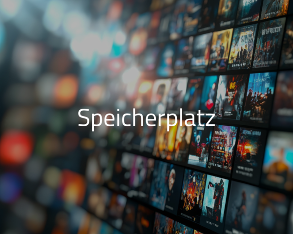 Digitale Inhalte im Hintergrund mit dem Schriftzug "Speicherplatz"