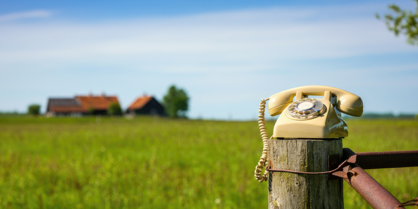 Ein altes Wählscheibentelefon auf einem Holzzaun in ländlicher Umgebung – Symbol für den reibungslosen Wechsel zur neuen Verbindung ohne Verlust der Telefonnummer.